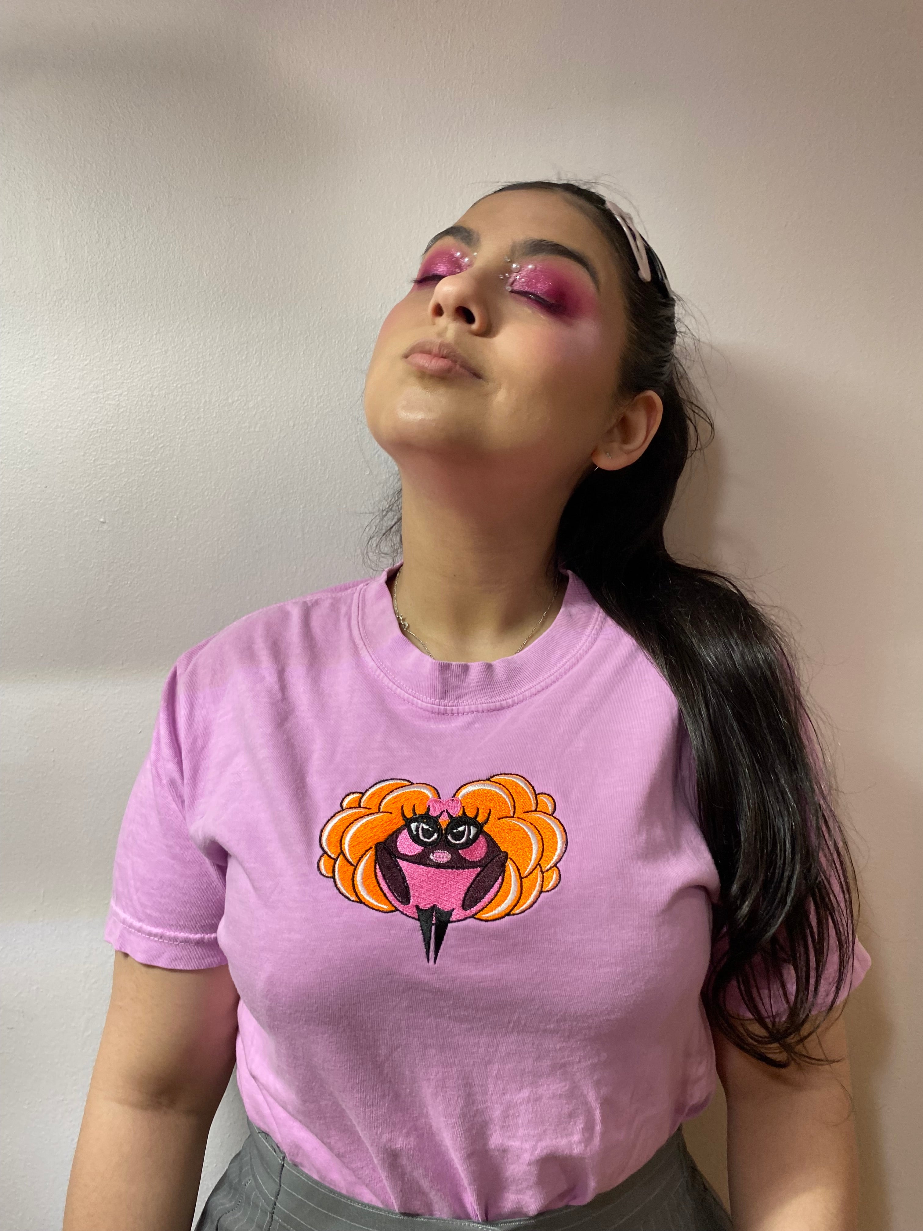 AJUP Pink Tee – Embroidered Girl Graphic (Copy)