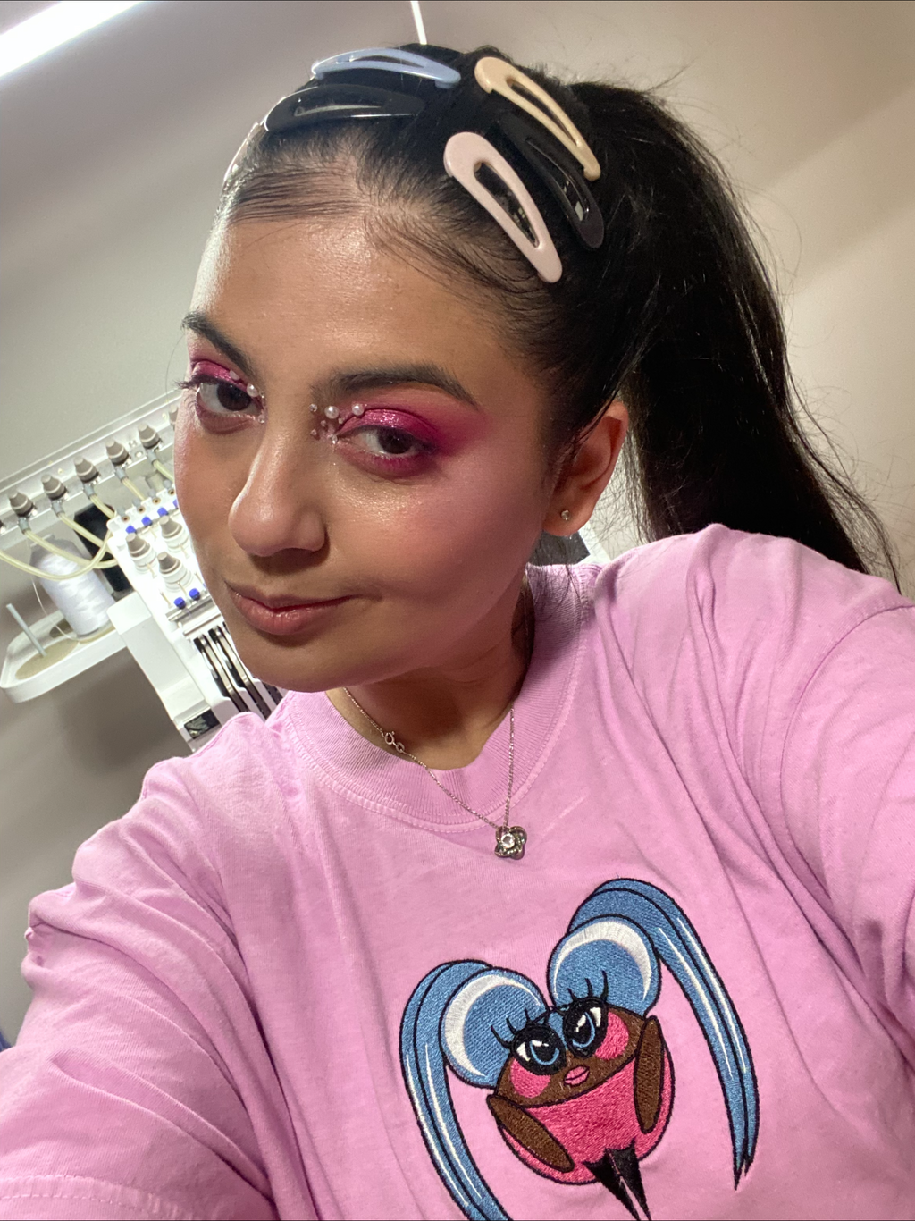 AJUP Pink Embroidered Tee – Blue Hair Girl