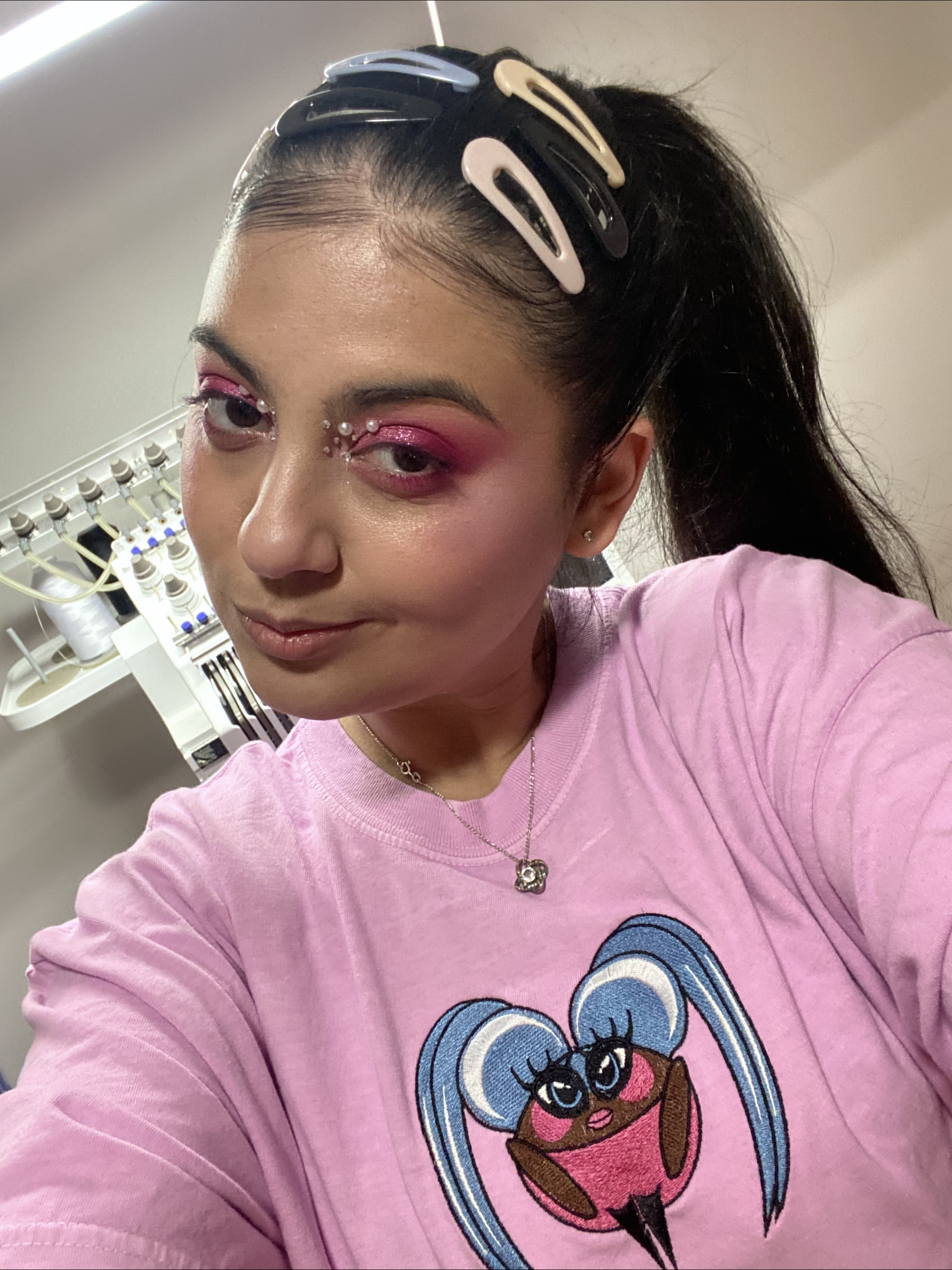 AJUP Pink Embroidered Tee – Blue Hair Girl