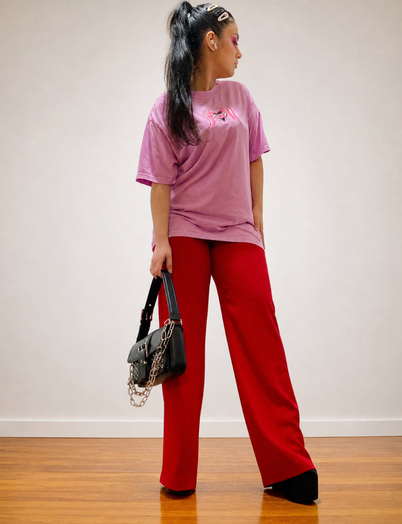 AJUP Pink Embroidered Tee – Pink Girl Graphic