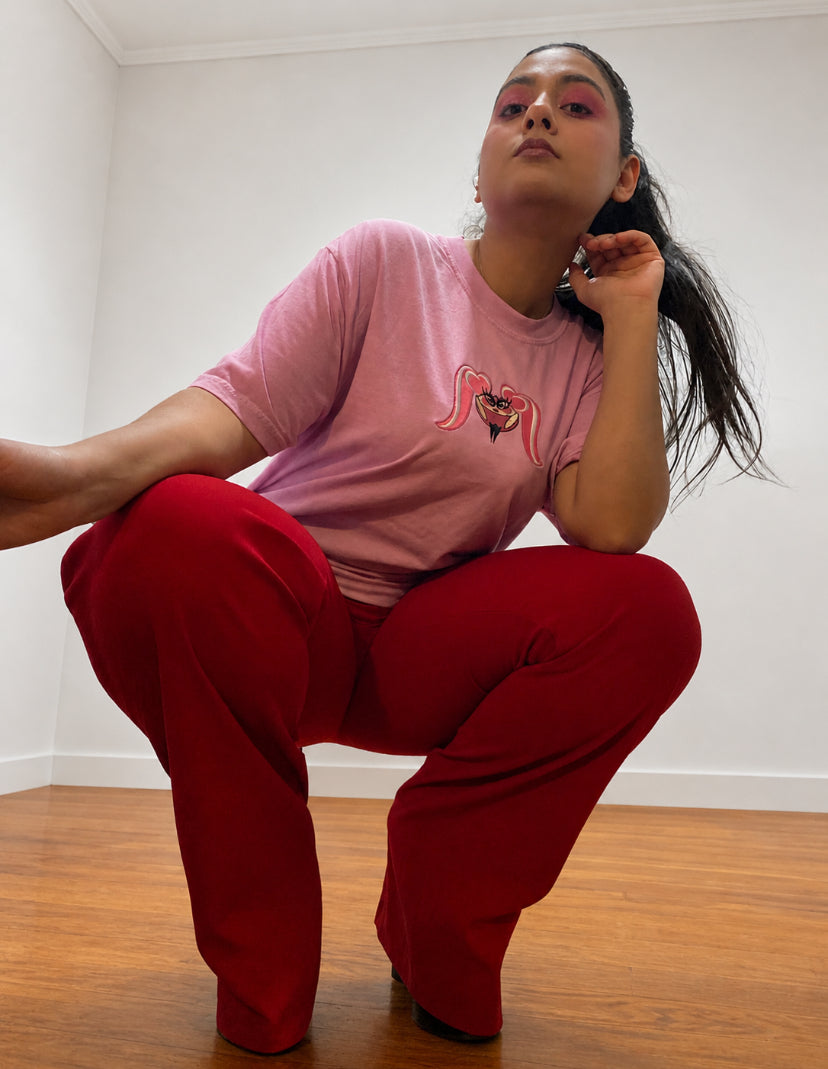 AJUP Pink Embroidered Tee – Pink Girl Graphic